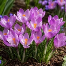 Purple crocus flowers blooming in early spring.