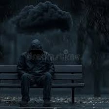 A person sitting alone with a visibly gloomy expression