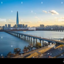 The Seoul skyline along the Han River in South Korea
