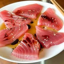 Slices of ahi tuna served as sashimi