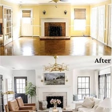 A room shown before and after a decorative refresh