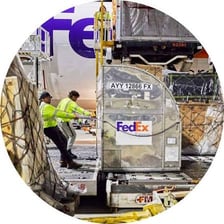 A FedEx delivery truck carrying packages