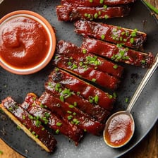 Tempeh and vegan rib-style food made from fermented soybeans