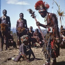 People participating in a traditional ceremonial ritual.