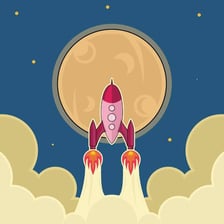 An illustration of a spacecraft preparing for a lunar expedition.