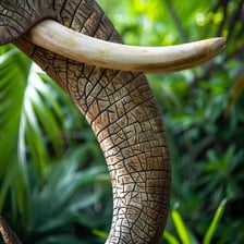 An elephant displaying its pair of tusks.