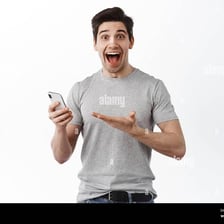 A person reacting enthusiastically to something exciting
