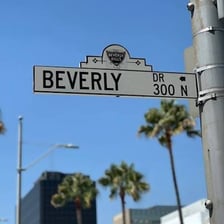 A palm-lined street in Beverly Hills, California