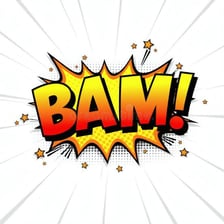 A comic-book-style impact marked by a bold “BAM” sound effect.