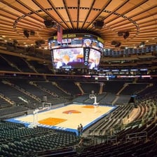 New York Knicks players on the basketball court.