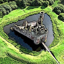 Medieval castle with a defensive moat around it