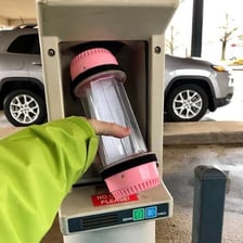 An automated teller machine at a bank drive-through.
