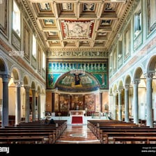 A church interior showing an apse behind the altar