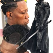 An actor portraying a character during a film production.