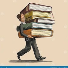 A person holding a large stack of books in both arms.