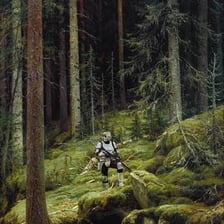 Ewok characters in the forest setting of Endor.
