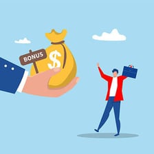 An illustration of a worker receiving a bonus check after completing a difficult task