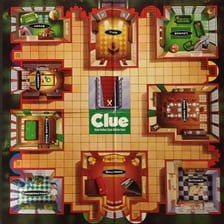 A Clue board game showing its mansion layout and passage spaces