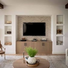 A television set positioned in a typical living room.
