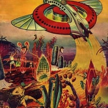 A depiction of an extraterrestrial alien from science fiction