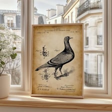 A playful illustration contrasting a homing pigeon with a returning vase.
