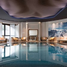 A tranquil health spa with a pool and relaxation area