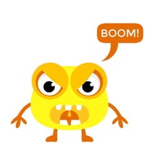 A cartoon creature making a playful growling expression