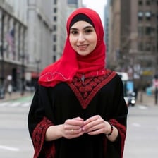 A woman wearing a hijab that covers her hair