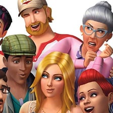 Virtual characters from “The Sims” in a simulated neighborhood