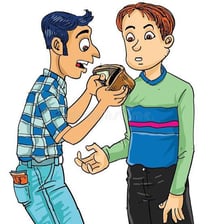 One person handing money to another as a loan.