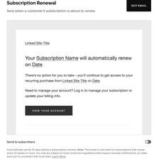 A digital notice about renewing a subscription