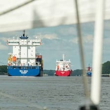 A ship traveling across the open ocean