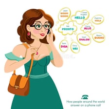 A person answering a telephone with a French greeting.