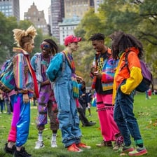 A group of people dressed in visibly eccentric styles.