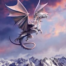 A dragon flying high through the sky