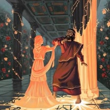 Artwork depicting King Midas turning an object to gold