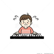 An illustration of a person struggling to play a tune in pitch