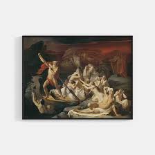 An artistic depiction of Charon ferrying souls across the river Styx.