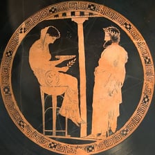 An illustration of an ancient seer or oracle delivering a prophecy.