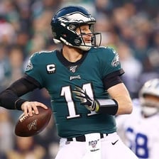 Philadelphia Eagles players on an NFL football field