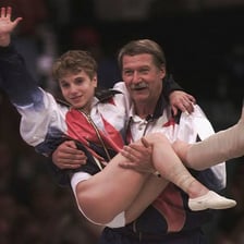Kerri Strug competing on vault at the 1996 Olympic Games