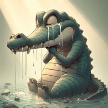 A crocodile shown crying, illustrating the phrase “crocodile tears.”
