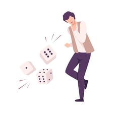 Dice and betting markers representing probability and odds