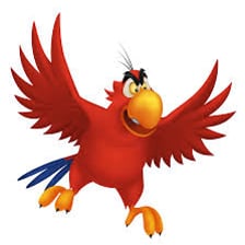 The red-feathered parrot character Iago from Disney’s Aladdin.