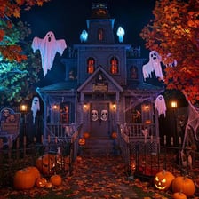 A dark, eerie-looking house at night.
