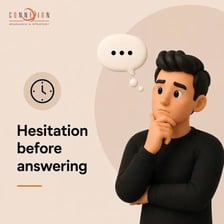 A person pausing thoughtfully before responding.