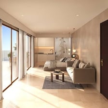Modern condominium living room prepared as a short-term rental