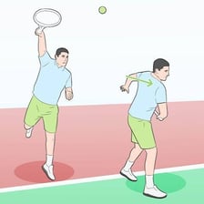 Tennis player executing a slice serve