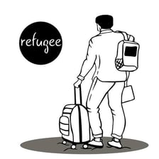 A person hurriedly leaving town with a suitcase