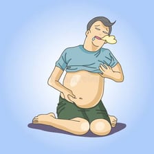 An illustration of a person burping after eating.